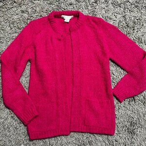 90s Pink Fuzzy Plush Cardigan Size m